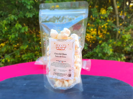Pop-corn Enrobé de chocolat blanc sur un caramel Maison - 100g