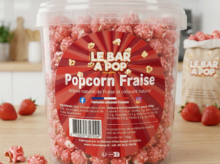 Pop-corn "Arôme naturel de FRAISE" - Pot de 100g