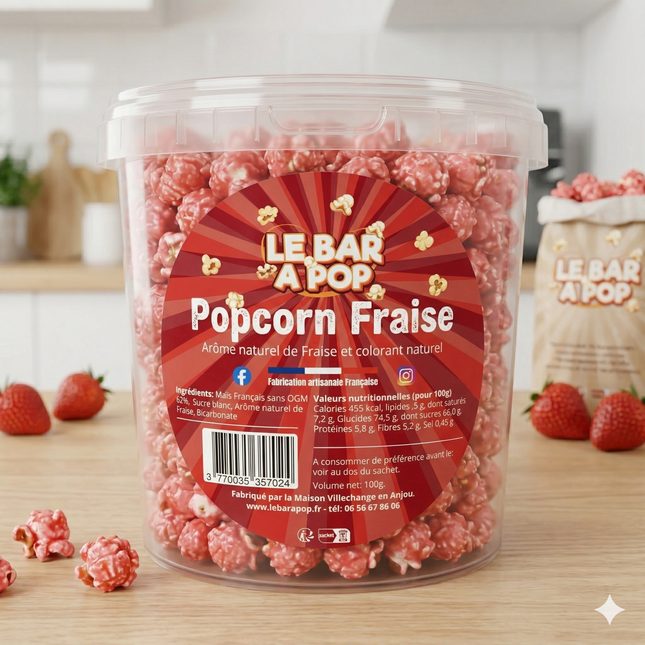 Pop-corn "Arôme naturel de FRAISE" - Pot de 100g