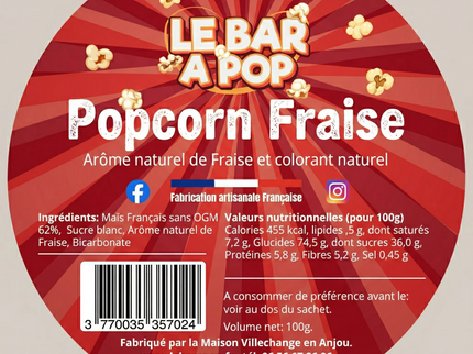 Pop-corn "Arôme naturel de FRAISE" - Pot de 100g
